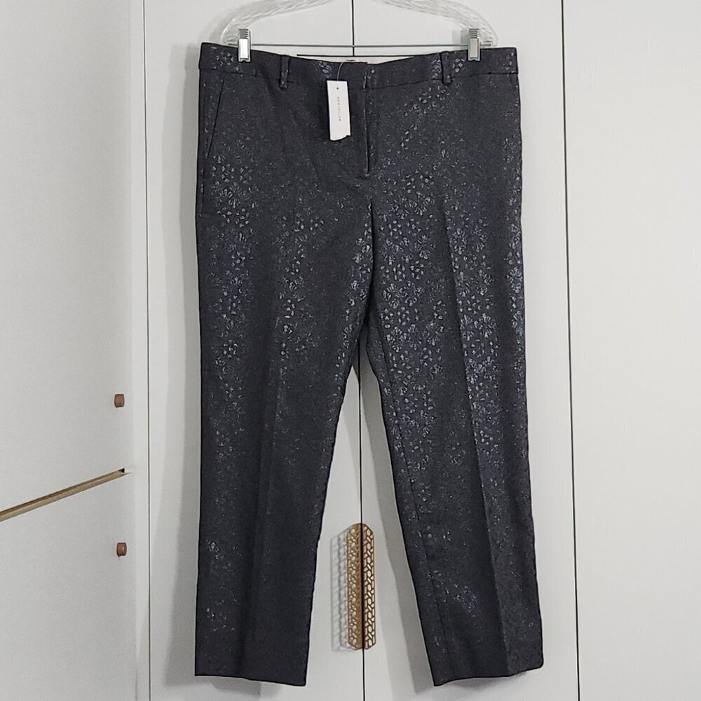 NWT Ann Taylor Pants The Ankle in Devin Fit Slim Size 14 Gray Metallic